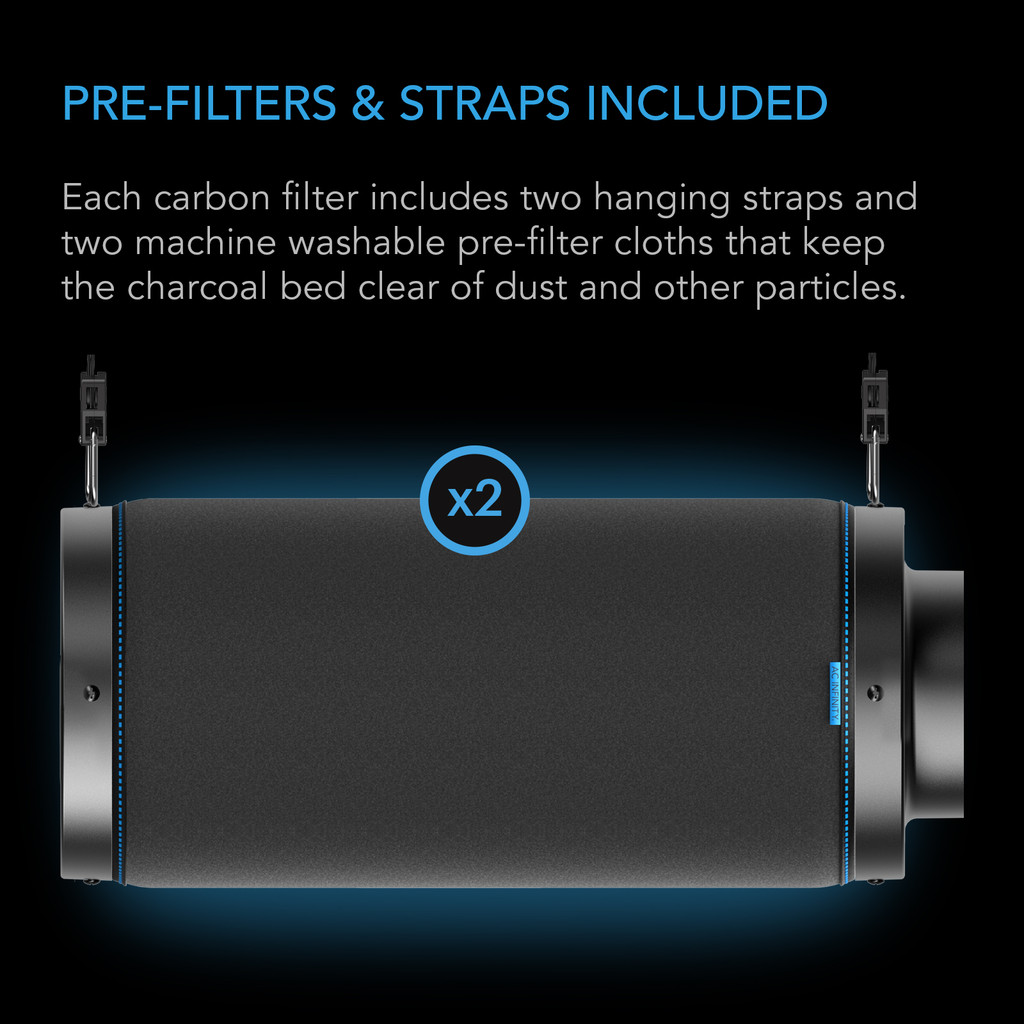 Premium Australian Virgin Charcoal, Pre-Filter and Rope Hangers, Reversible Flange Odor Scrubber fit for Inline Duct Fan, Odor Control, Hydroponics, Grow Rooms