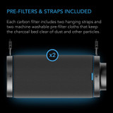 Premium Australian Virgin Charcoal, Pre-Filter and Rope Hangers, Reversible Flange Odor Scrubber fit for Inline Duct Fan, Odor Control, Hydroponics, Grow Rooms